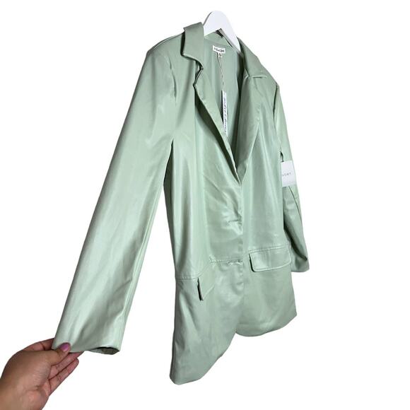 NWT For Love & Lemons Mint Green Oversized Faux Leather Blazer Jacket Size XS - Picture 5 of 11